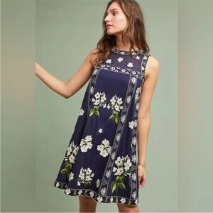 Anthropologie Mauve Floral Navy Sleeveless Dress